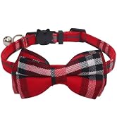 THAIN Cat Collar Breakaway with Bell and Bow Tie Safety Buckle Red Plaid Pattern Adjustable 7-11 ...