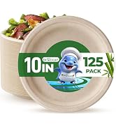 biocean 10 Inch Plates 125 Pack Heavy Duty Paper Plate, Natural Plates