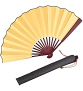 HONSHEN Folding Fan,Handheld Chinese Arts Fans,Bamboo Hard Paper Hand Fans with a Fabric Sleeve f...