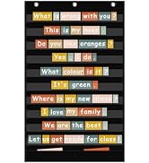 ANCOMEDO Large 10+2 Pockets Standard Pocket Chart, 10 Clear Pockets Words Chart with 2 Extra Stor...