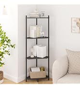 Wisuce Corner Shelf Stand - 4 Tier Black Bamboo Small Corner Bookshelf for Office Kitchen Bedroom...