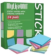 MyLifeUNIT Sticky Notes 3x3, Bulk Pack 54 Note Pads for Daily Reminder, Self-Stick Notes with 6 A...