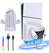 FASTSNAIL Charging Stand with Cooling Fan Only for PS5 Slim Console, Dual Controller Charger Stat...