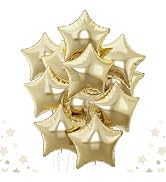 Gold Star Foil Balloons, 18 Inch Light Gold Stars Shape Foil Helium Balloons 10 Pcs Large Gold My...