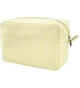 GFU Cosmetic Bags for Women, Seersucker Cosmetic Bag, Travel Toiletry Stripe Makeup Bag, Large Wo...