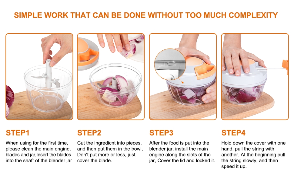 Manual Food Processor Vegetable Chopper, Portable Hand Pull String Garlic Mincer Onion Cutter