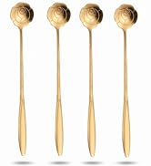Gold Iced Tea Spoons Set of 4, Long Handle Rose-Shaped Stainless Steel Spoons for Iced Tea, Coffe...