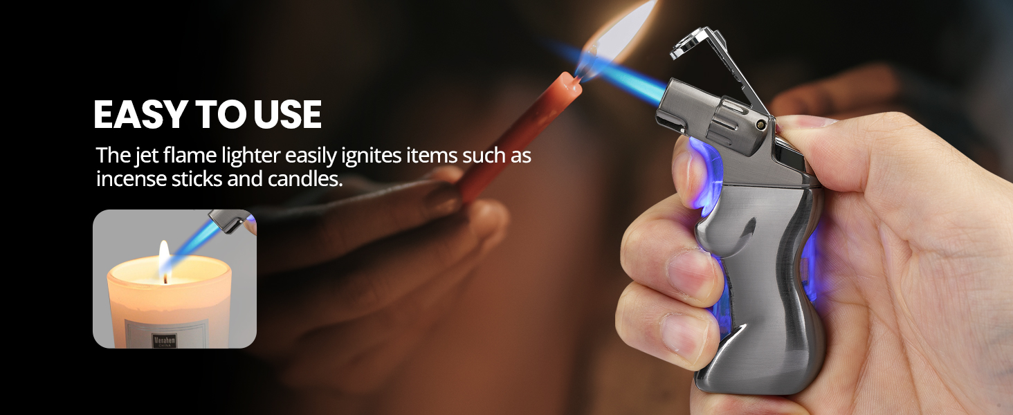 YUSUD Refillable Torch Lighter with Visible Fuel Window - Cool Blue LED Light Design