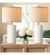 PARTPHONER 23" Farmhouse Modern Ceramic Table Lamp Set of 2 - White Bedside Lamps for Bedroom & L...