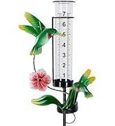 Hummingbird Rain Gauge Outdoor, Solar Stake Rain Gauges for Yard with LED Lights & Plastic Measur...
