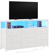 Unionly 55W 10-Drawers Dresser with 2 Open Storage Shelves, TV Stand Dresser for 55,65 inch TV,wi...