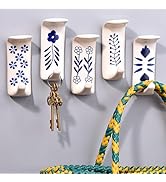 IndianShelf 5 Hooks, 10 Strips Decorative Adhesive Hooks Bathroom Hooks Sticky Hooks Ceramic Boho...