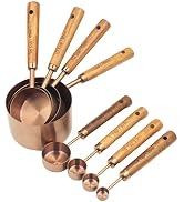 Muchtolove Measuring Cups and Spoons Set of 8, Golden Stainless Steel Measuring Cup with Wooden H...