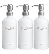 White Shampoo and Conditioner Dispenser Set by Brighter Barns - Shower Dispenser for Bathroom - R...