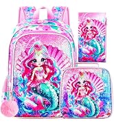 gxtvo 3PCS Girls Backpack, 16" Sequin Prechool Elementary Bookbag and Lunch Box