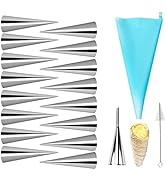 RoseFlower 19pcs Non-Stick Cream Horn Cones Tubes Stainless Steel Conical Croissant Pastry Baking...