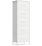 SONGMICS Dresser for Bedroom, Chest of Drawers, Steel, MDF, 5 Non-Woven Fabric Drawers, Storage O...