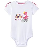 WAWSAM Little Sister Bodysuit Newborn Baby Girls’ Dinosaur Infant Romper Sibling Outfit
