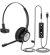 USB Headset with Microphone for Laptop, Wired Headphones with Noise Canceling Mic for PC, 3.5mm/U...