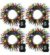 4 Pack Battery Operated Outdoor String Lights Timer Christmas Wreath Lights | 16.5Ft 50 LED Batte...