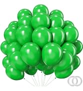 PatiCool Green Balloons - 12 inch 100pcs Latex - Round Green Birthday Balloons with 2 Ribbons for...