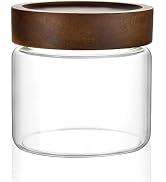 MOLADRI 18 oz/550 ml Clear Glass Storage Canister with Airtight Wooden Screw Lid, Small Cute Deco...