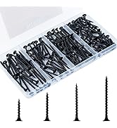 KURUI Drywall Screws Assortment Kit, #6 Black Wood Screws for Sheetrock,165pcs Picture Hanging Ki...