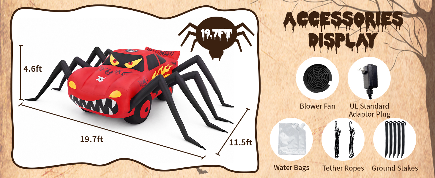 Super Giant Red 14.8FT Halloween Inflatables Spider Car Outdoor Decorations