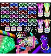 SHQDD 248 PCS Glow Party Supplies, 24 PCS Foam Glow Sticks, 24 PCS LED Glasses and 200 PCS Glow S...