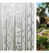 Finnez Window Film 3D Decorative Frosted Privacy Glass Film Static Cling Bamboo Window Film Non-A...
