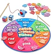 Coogam Montessori Toy for Toddlers, Fine Motor Skill Wooden Magnetic Fishing Game for Year Old Ki...