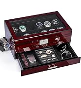 ANWBROAD 12 Slot Watch Cases for Men Watch Box with Large Lid Jewelry Box with Watch Storage 2-Ti...