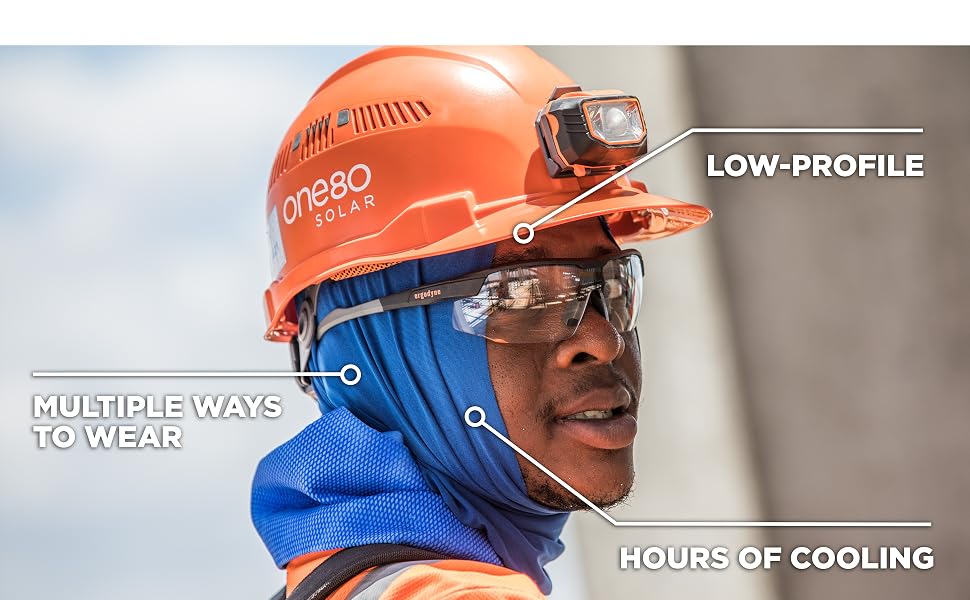 can be worn by itself or under a hard hat, multiple ways ato wear, when wet, cooling is immediate
