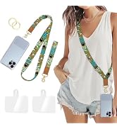 Piefly Phone Lanyard Crossbody Wrist Strap, Black Cat Flower Cell Phone Lanyards for Around the N...