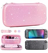 RHOTALL Pink Glitter Carrying Case for Nintendo Switch 2,Cute Slim Hard Protective Travel Carry C...
