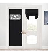 RYB HOME Black 100% Blackout French Door Window Curtain for Glass Window, Adhesive Thick Layer Ro...