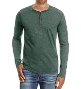 PEGENO Men's Fashion Casual Front Placket Long Sleeve Henley T-Shirts Cotton Shirts