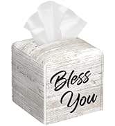 Bless You Tissue Box Cover Square, Wooden Board Texture Tissue Box Holder Waterproof Leather Faci...