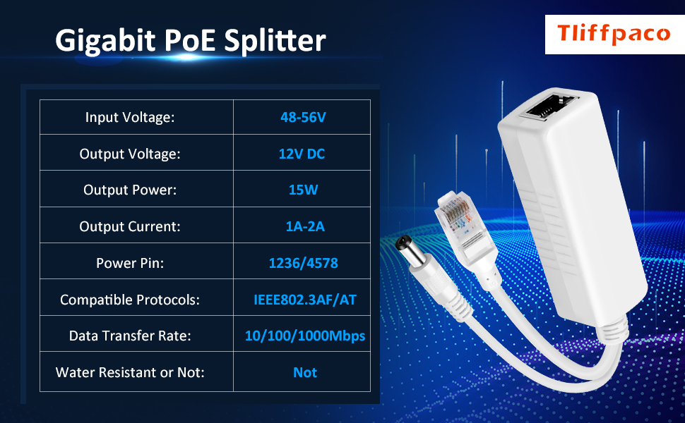 Gigabit PoE Splitter 12V with IEEE 802.3af/at Standard Compliant,Power Over Ethernet Splitter