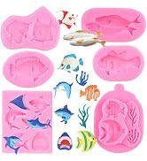 ZiXiang Marine Theme Fondant Mold Fish Silicone Molds Ocean Shark Coral Candy Mold For Sugar Cake...