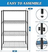 guan river 4 tier 600lbs Metal Shelf Wire Shelving Unit Storage Rack Adjust black 36"L x 14"W x 54"H