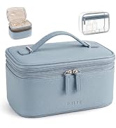 Prite 2 Pcs Makeup Bag Set Travel Cosmetic Organizer 2-Layer Vegan Leather Jewelry Case with Wate...