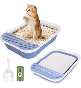 Collapsible Kitten Litter Box, ShineMe Open Top Small Cat Litter Box with Scoop and Litter Bag, A...