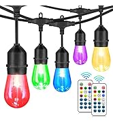48FT Outdoor Patio Lights, RGB Cafe String Lights with 18 E26 S14 Shatterproof Edison Bulbs, Comm...