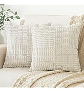 Softalker Spring 18x18 Throw Pillow Covers Cream, Set of 2 Soft Corduroy Boho Textured Modern Pil...