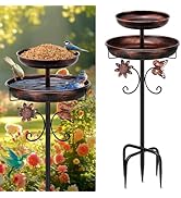 Daoeny Bird Bath for Outside, 42In Vintage Freestanding Birdbaths for Outdoors, Double Metal Bird...