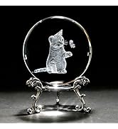 HDCRYSTALGIFTS 3D Cat Crystal Ball Cat Themed Gifts 60mm Laser Engraved Glass Animal Glass Kitty ...