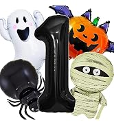 HADCKJA First Birthday Balloon Halloween Birthday Party Supplies Black Number 1 Black Spider Mumm...