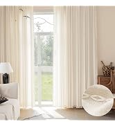 BTTN Cream Curtains 84 Inch Length 2 Panels Set, Long Boho Farmhouse Linen Striped Embroidery Dra...