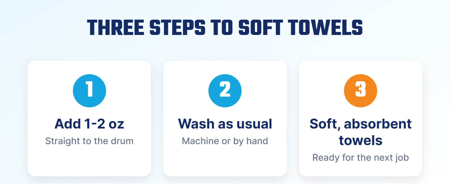 Restores microfiber towel softness and cleaning performance.